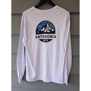 Patagonia Shirt Mens Medium White Responsibili-Tee Long Sleeve 1973 Graphic
